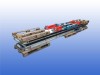 Interroll transportband met 43 cm bandbreedte, 15,5 meter lengte en verstelbare ondersteuningen in hoogte