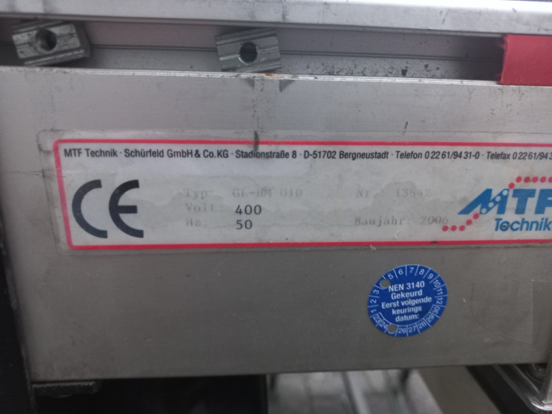 MTF Technik typeplaatje transportband
