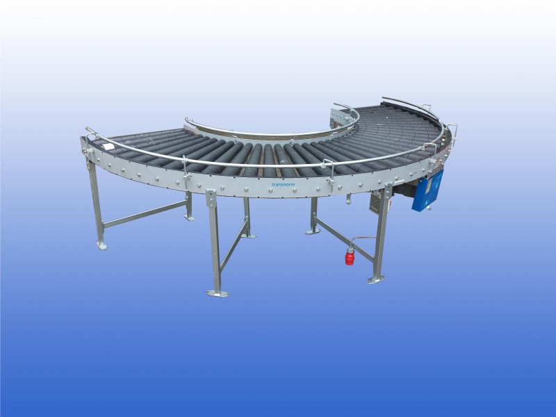 Aangedreven 180 graden Transnorm Systems rollenbaanbocht met rolbreedte van 70 cm