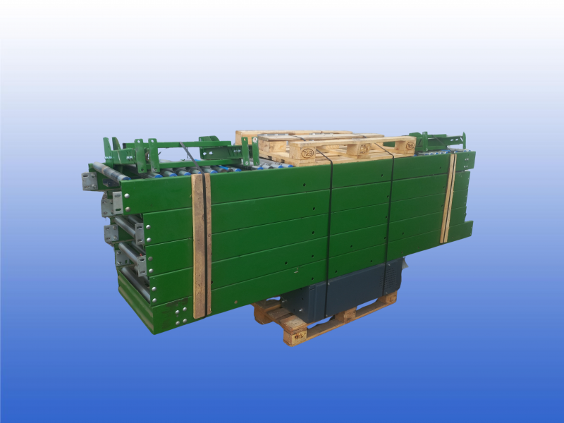Aangedreven rollenbaan met buffer werking om de 75 cm en plug and play installatie voor geautomatiseerde producttransporten Douw Transportsystemen