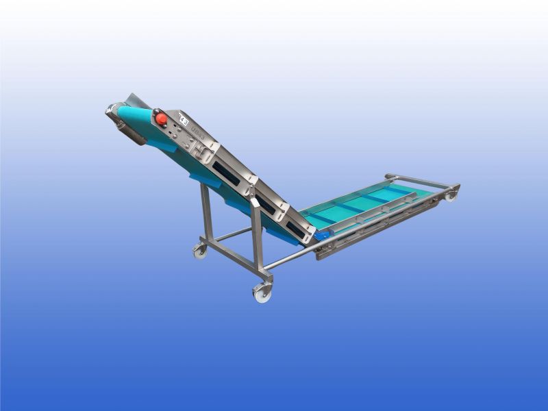 Z-opvoerband met RVS frame, zwenkwielen en 54 cm brede transportband met zijgeleiding.