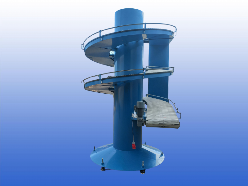 ITRA spiraal conveyor met uitvoerhoogte van 3,75 meter en diameter van 2,4 meter