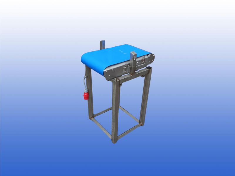 Gebruikte RVS transportband 38 cm breed 65 cm lang met hoogteverstelling