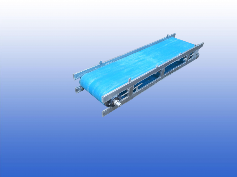 RVS gebruikte transportband van 38 cm breed en 1,6 meter lang met zijgeleiding van 5 cm aan beide zijden