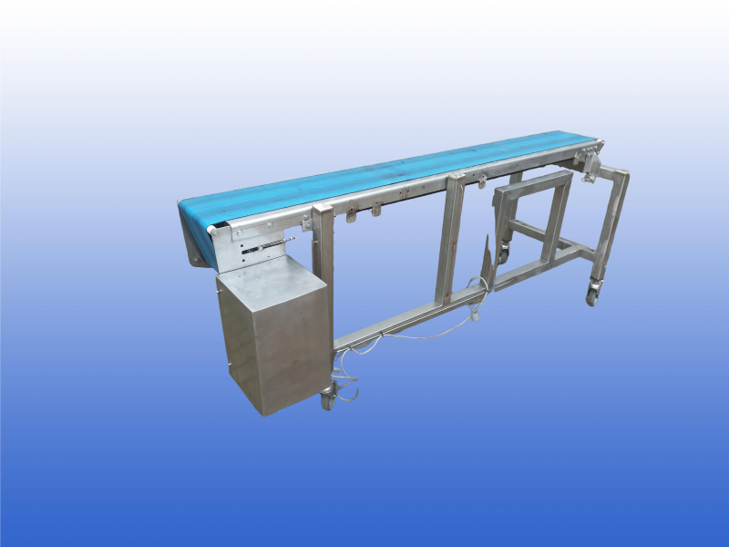 RVS transportband met bandbreedte van 22 cm, lengte van 2 meter en onderstel op wielen