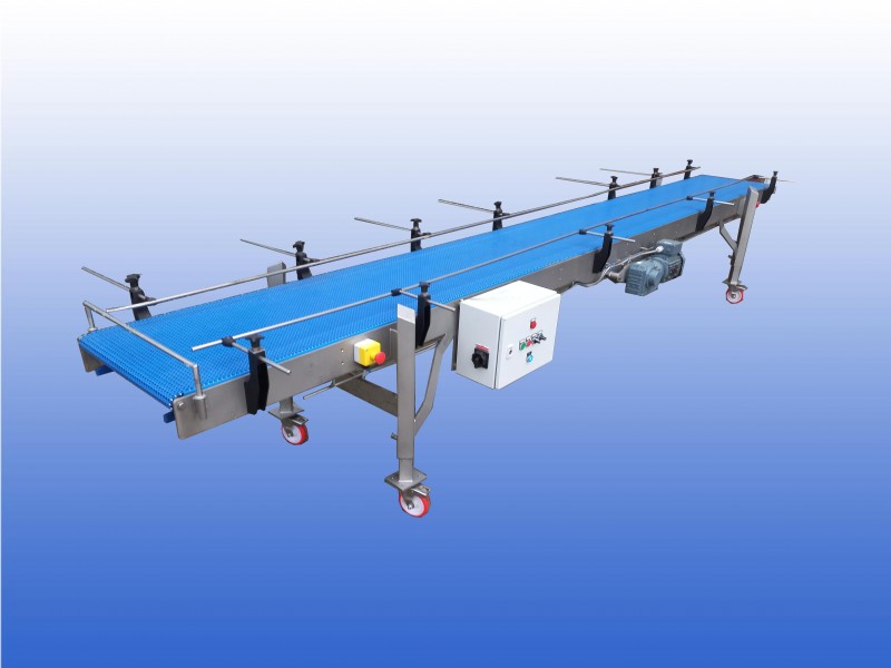 Transportband 5 meter met 540 mm band en verstelbare ondersteuningen op wielen